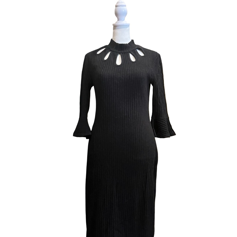 Gabby Skye Black Long Sleeve Dress with Cutout Neckline